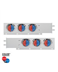 UP61040-2.5" Bolt Pattern SS Spring Loaded Light Bar With 6X Double Fury 19 LED Lights & Visors-Red & Blue(Pair)
