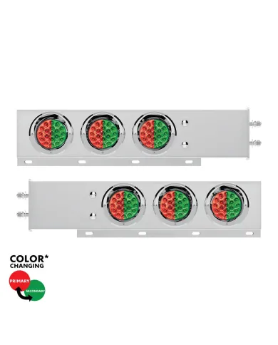 UP61041-2.5" Bolt Pattern SS Spring Loaded Light Bar With 6X Double Fury 19 LED Lights & Visors-Red & Green(Pair)