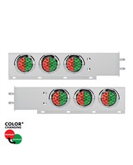 UP61041-2.5" Bolt Pattern SS Spring Loaded Light Bar With 6X Double Fury 19 LED Lights & Visors-Red & Green(Pair)