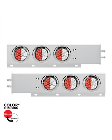 UP61043-2.5" Bolt Pattern SS Spring Loaded Light Bar With 6X Double Fury 19 LED Lights & Visors-Red & White(Pair)