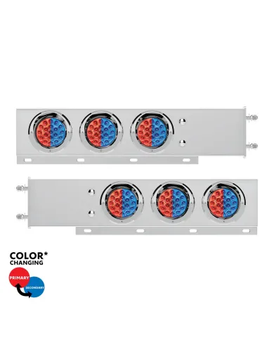 UP61044-3-3/4" Bolt Pattern SS Spring Loaded Light Bar With 6X Double Fury 19 LED Lights & Visors-Red & Blue(Pair)