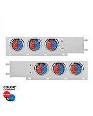 UP61044-3-3/4" Bolt Pattern SS Spring Loaded Light Bar With 6X Double Fury 19 LED Lights & Visors-Red & Blue(Pair)