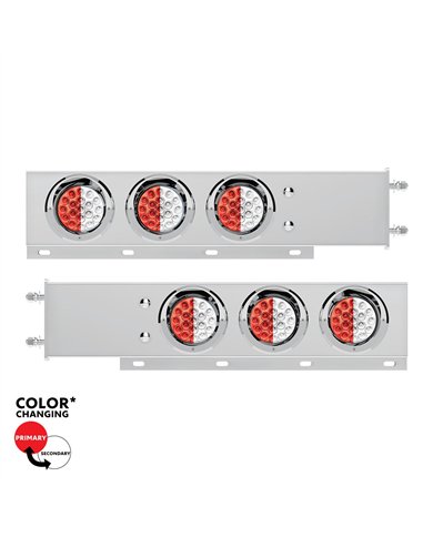 UP61047-3-3/4" Bolt Pattern SS Spring Loaded Light Bar With 6X Double Fury 19 LED Lights & Visors-Red & White(Pair)