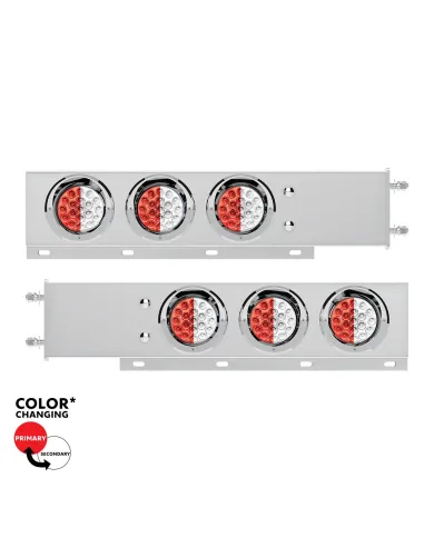 UP61047-3-3/4" Bolt Pattern SS Spring Loaded Light Bar With 6X Double Fury 19 LED Lights & Visors-Red & White(Pair)