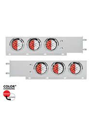 UP61047-3-3/4" Bolt Pattern SS Spring Loaded Light Bar With 6X Double Fury 19 LED Lights & Visors-Red & White(Pair)