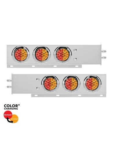 UP61048-2" Bolt Pattern SS Spring Loaded Light Bar With 6X Double Fury 19 LED Lights & Visors-Red & Amber LED (Pair)