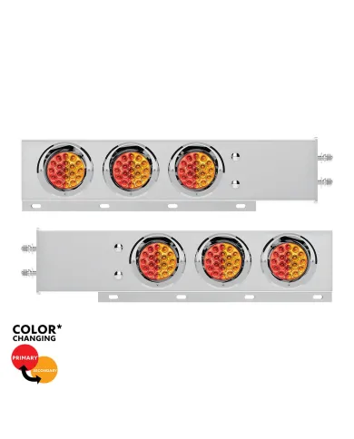 UP61049-2.5" Bolt Pattern SS Spring Loaded Light Bar With 6X Double Fury 19 LED Lights & Visors-Red & Amber(Pair)