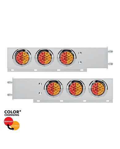 UP61050-3-3/4" Bolt Pattern SS Spring Loaded Light Bar With 6X Double Fury 19 LED Lights & Visors-Red & Amber(Pair)
