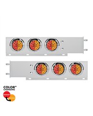 UP61050-3-3/4" Bolt Pattern SS Spring Loaded Light Bar With 6X Double Fury 19 LED Lights & Visors-Red & Amber(Pair)