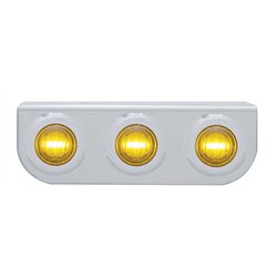 UP37837-Stainless Light Bracket With 3X 3 LED 3/4" Mini Lights - Amber LED/Amber Lens