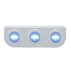 UP37841-Stainless Light Bracket With 3X 3 LED 3/4" Mini Lights - Blue LED/Clear Lens