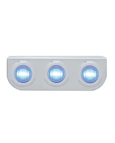 UP37841-Stainless Light Bracket With 3X 3 LED 3/4" Mini Lights - Blue LED/Clear Lens