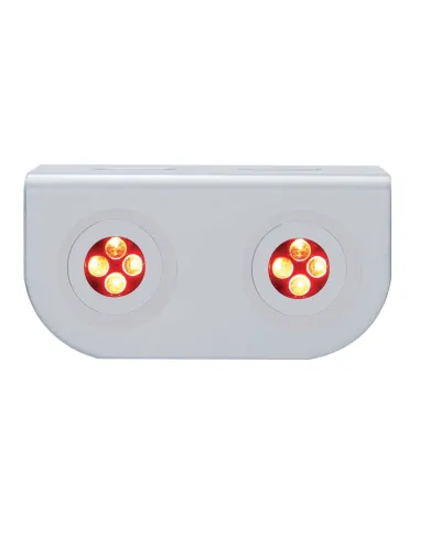 UP37863-Stainless Light Bracket With 2X 4 LED Fastener Lights - Red LED/Clear Lens