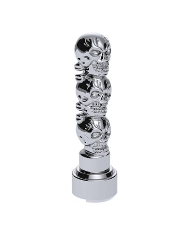 UP70547-Thread-On 3-Skulls Gearshift Knob With Adapter For Eaton-Fuller 9/10 Speed Shifter-Chrome