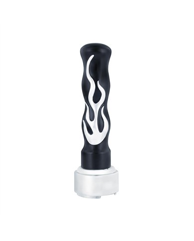 UP70569-Thread-On Flame Gearshift Knob With Adapter For Eaton Fuller 9/10 Speed - Black With Chrome Flame