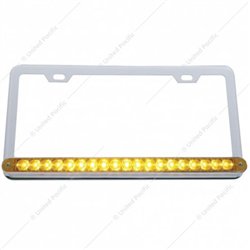 UP37946-Chrome License Plate Frame With 19 LED 12" Reflector Light Bar - Amber LED/Amber Lens