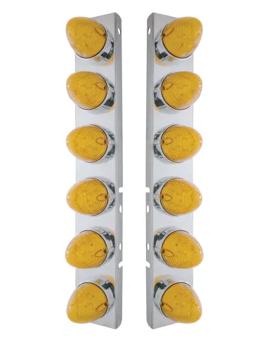 UP37986-SS Front Air Cleaner Bracket With 12X 19 LED Beehive Lights & Bezels For Peterbilt-Amber LED & Lens