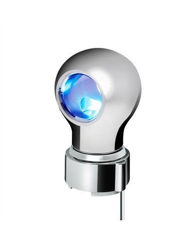 UP71164-Thread-On Chrome Charlotte Style Gearshift Knob With LED 9/10 Speed Adapter-Blue LED