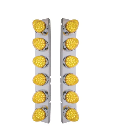 UP37988-SS Front Air Cleaner Bracket With 12X 19 LED Reflector Lights & Bezels For Peterbilt-Amber LED & Lens