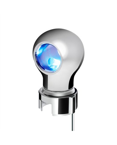 UP71176-Thread-On Chrome Charlotte Style Gearshift Knob With LED 13/15/18 Speed Adapter-Blue LED