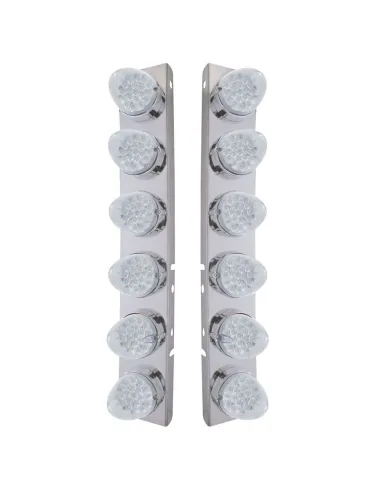 UP37989-SS Front Air Cleaner Bracket With 12X 19 LED Reflector Lights & Bezels For Peterbilt-Amber LED/Clear Lens