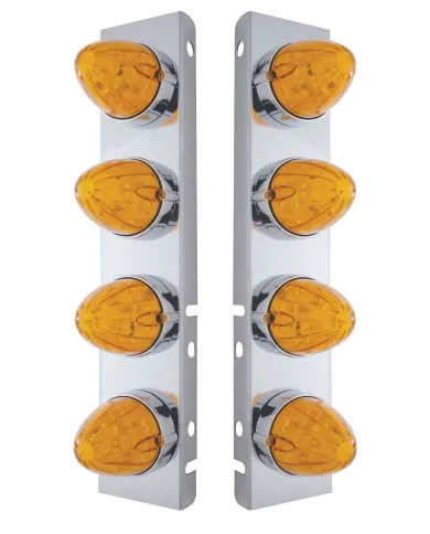 UP37990-SS Front Air Cleaner Bracket With 8X 19 LED Watermelon Lights & Bezels For Peterbilt-Amber LED & Lens