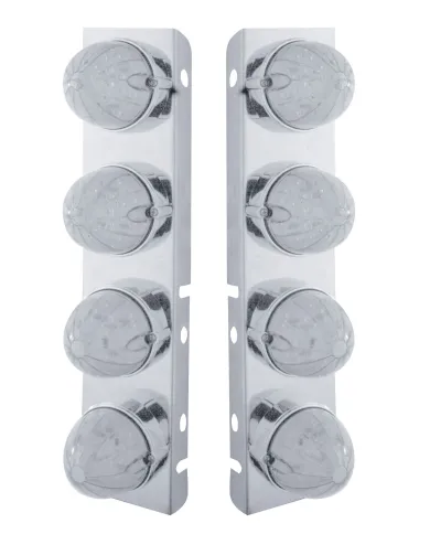 UP37991-SS Front Air Cleaner Bracket With 8X 19 LED Watermelon Lights & Bezels For Peterbilt-Amber LED/Clear Lens