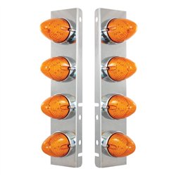 UP37992-SS Front Air Cleaner Bracket With 8X 19 LED Beehive Lights & Bezels For Peterbilt-Amber LED & Lens