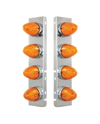UP37992-SS Front Air Cleaner Bracket With 8X 19 LED Beehive Lights & Bezels For Peterbilt-Amber LED & Lens