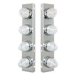 UP37993-SS Front Air Cleaner Bracket With 8X 19 LED Beehive Lights & Bezels For Peterbilt-Amber LED/Clear Lens