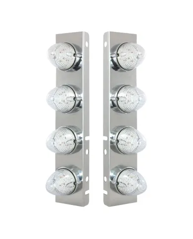UP37993-SS Front Air Cleaner Bracket With 8X 19 LED Beehive Lights & Bezels For Peterbilt-Amber LED/Clear Lens