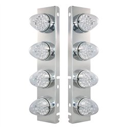UP37995-SS Front Air Cleaner Bracket With 8X 19 LED Reflector Lights & Bezels For Peterbilt-Amber LED/Clear Lens