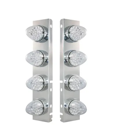 UP37995-SS Front Air Cleaner Bracket With 8X 19 LED Reflector Lights & Bezels For Peterbilt-Amber LED/Clear Lens