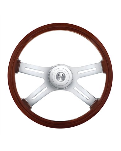 UP88136-18" Chrome 4 Spoke Steering Wheel With Hub & Horn Button Kit For Peterbilt (1998-2005) & Kenworth (2001-2002)