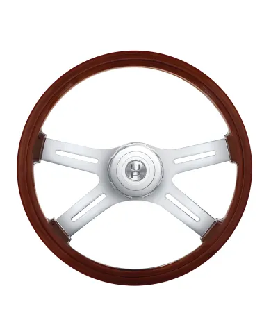 UP88136-18" Chrome 4 Spoke Steering Wheel With Hub & Horn Button Kit For Peterbilt (1998-2005) & Kenworth (2001-2002)