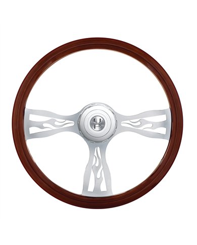 UP88139-18" Chrome Flame Steering Wheel With Hub & Horn Button Kit For Peterbilt (1998-2005) & Kenworth (2001-2002)