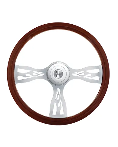 UP88139-18" Chrome Flame Steering Wheel With Hub & Horn Button Kit For Peterbilt (1998-2005) & Kenworth (2001-2002)