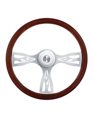 UP88139-18" Chrome Flame Steering Wheel With Hub & Horn Button Kit For Peterbilt (1998-2005) & Kenworth (2001-2002)