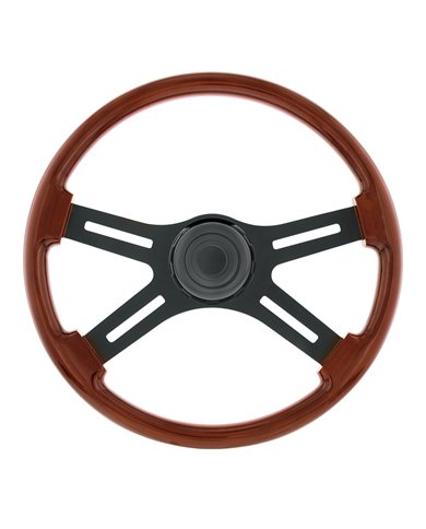 UP88186-18" Matte Black 4 Spoke Steering Wheel With Horn Bezel & Button-Wood Grain