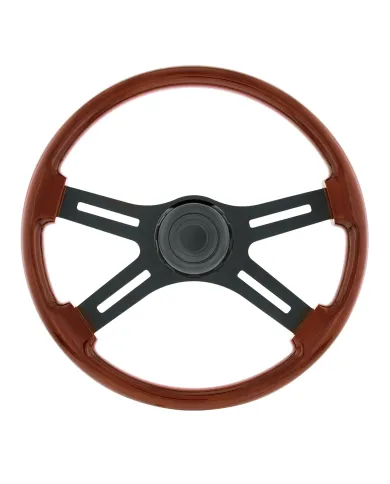 UP88186-18" Matte Black 4 Spoke Steering Wheel With Horn Bezel & Button-Wood Grain
