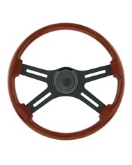 UP88186-18" Matte Black 4 Spoke Steering Wheel With Horn Bezel & Button-Wood Grain