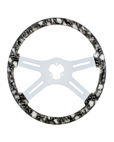 UP88234-18" Skull Steering Wheel Only With Hydro-Dip Finish Wood - White/Gray