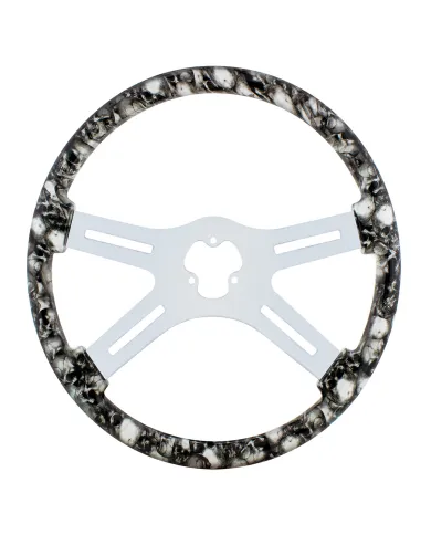 UP88234-18" Skull Steering Wheel Only With Hydro-Dip Finish Wood - White/Gray