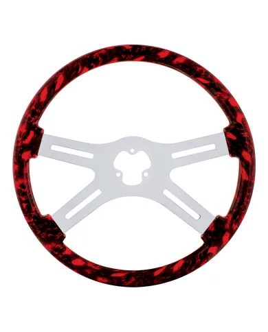 UP88236-18" Skull Steering Wheel Only With Hydro-Dip Finish Wood - Red