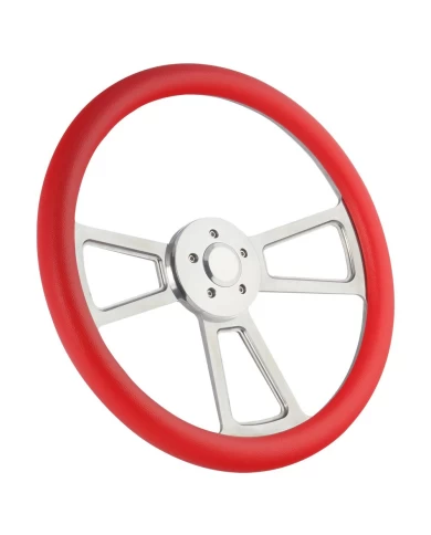 18" BARE MUSCLE - POLISHED - VINYL HALF WRAP - RED - 5 HOLE HORN BUTTON (FS ENGRAVING)