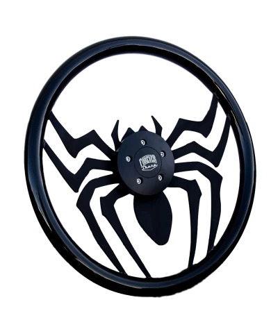 18" BLACK SPIDER WITH BLACK GRIP -5 HOLE BLACK HORN BUTTON (FS ENGRAVING)