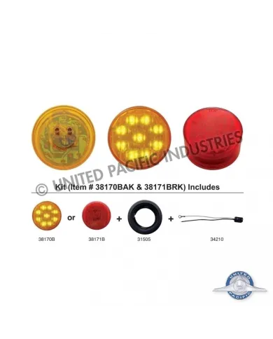 UP38170BAK-9 LED 2" Round Light Kit (Clearance/Marker) - Amber LED/Amber Lens