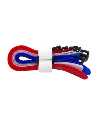 UP98027-8" x 3/4"  Red,White,Blue Hook & Loop Velcro Strip-Tie Fasteners with Buckle (8-Pack)