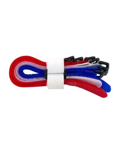UP98027-8" x 3/4"  Red,White,Blue Hook & Loop Velcro Strip-Tie Fasteners with Buckle (8-Pack)