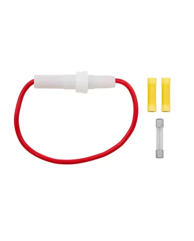 UP98123-In-Line Glass Fuseholder 12 AWG 6.5" Wire w / (1)20 Amp AGC Fuse & (2)Vinyl Terminals, 1 Set.